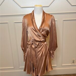 Zimmermann pink silk wrap dress
